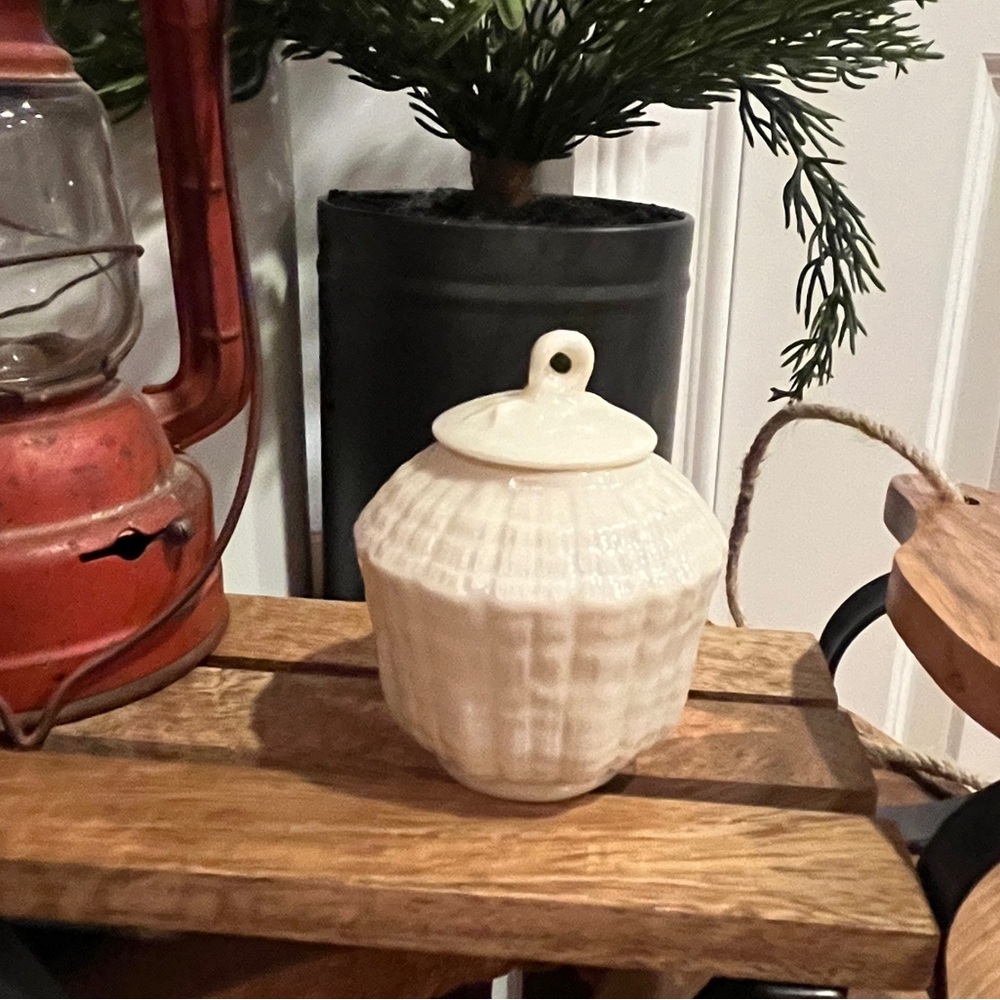 Vintage Belleek Porcelain Mustard/Condiment Jar